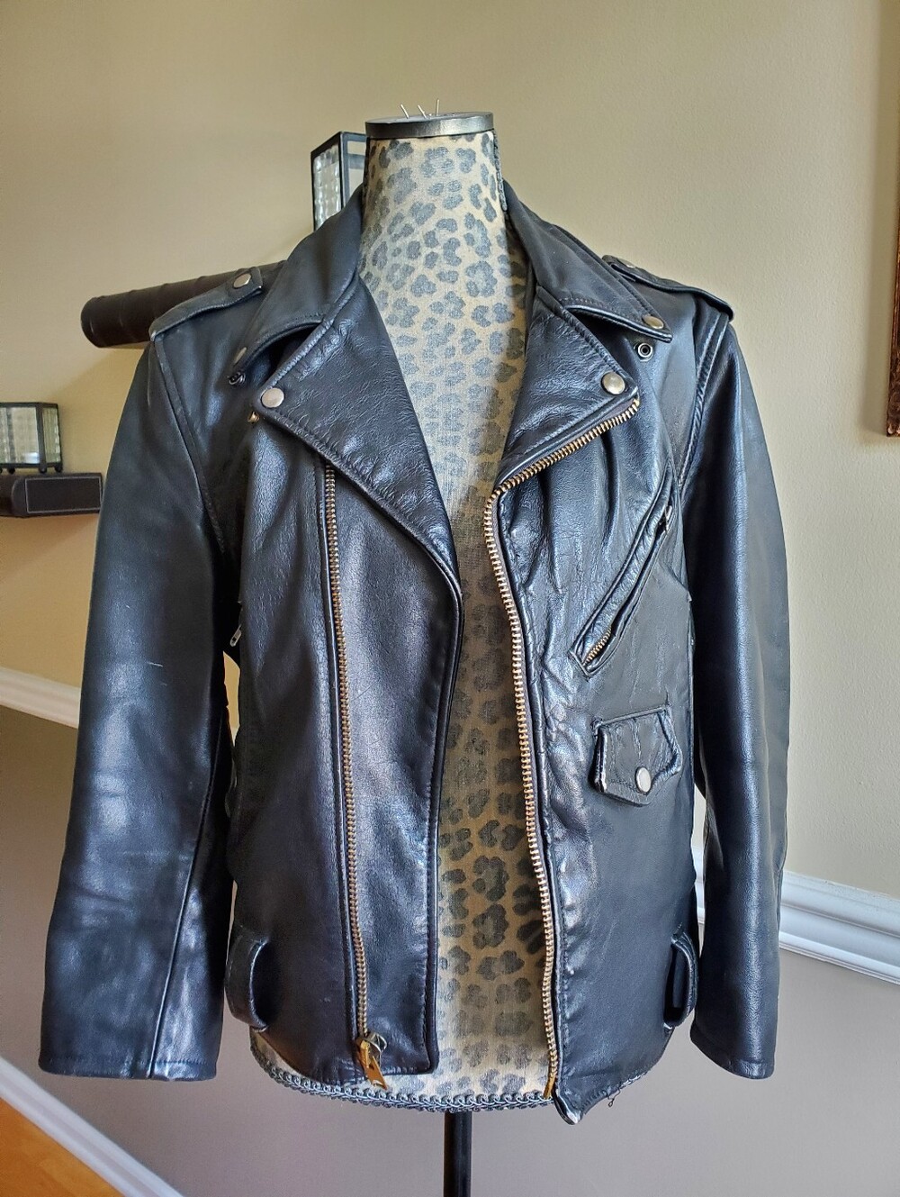 Vintage 1970s Genuine Leather Motorcycle Jacket - cowhide heavy gauge, Unisex
